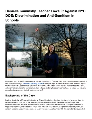 Danielle Kaminsky Teacher Lawsuit Against NYC DOE_ Discrimination and Anti-Semitism in Schools