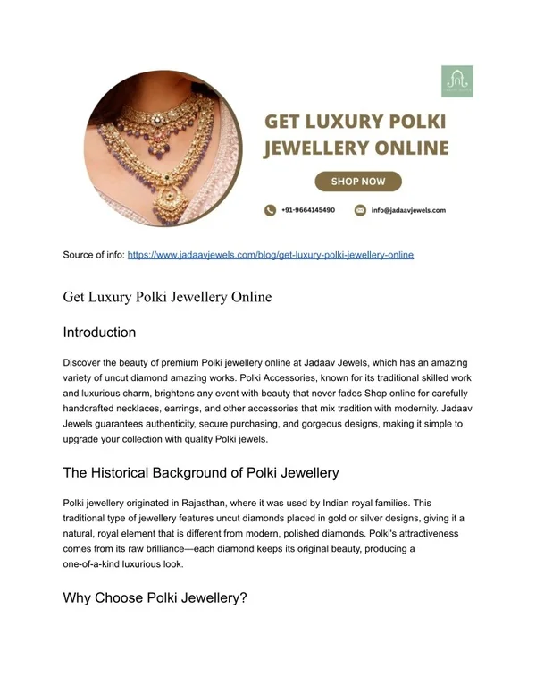 Get Luxury Polki Jewellery Online