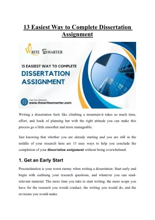 13 Easiest Way to Complete Dissertation Assignment