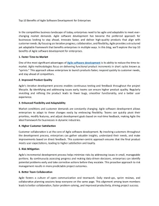 Top 10 Benefits of Agile Software Development for Enterprises