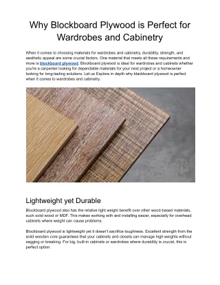 Why Blockboard Plywood is Perfect for Wardrobes and Cabinetry