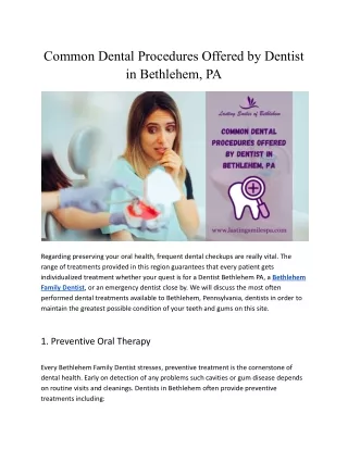 Common Dental Procedures Offered by Dentist in Bethlehem, PA