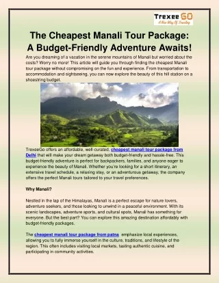 cheapest manali tour package from Delhi