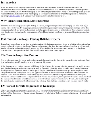 Termite Inspections for Real Estate Transactions in Kamloops: What You Need to K