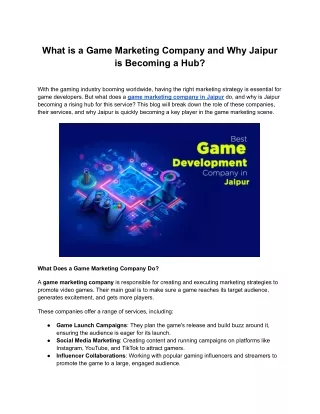 what is a game marketing company and why jaipur