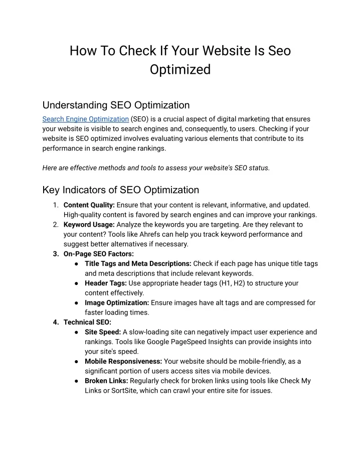 how to check if your website is seo optimized