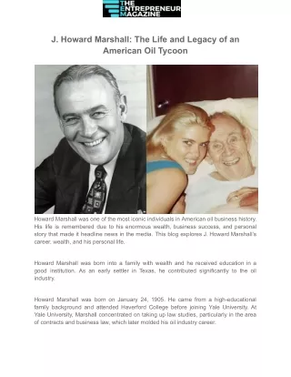 J. Howard Marshall The Life and Legacy of an American Oil Tycoon