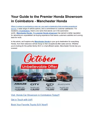 Your Guide to the Premier Honda Showroom in Coimbatore - Manchester Honda