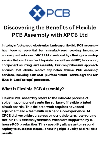 Discovering the Benefits of Flexible PCB Assembly with XPCB Ltd