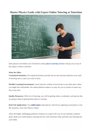 Master Physics Easily with Expert Online Tutoring at Tutorition