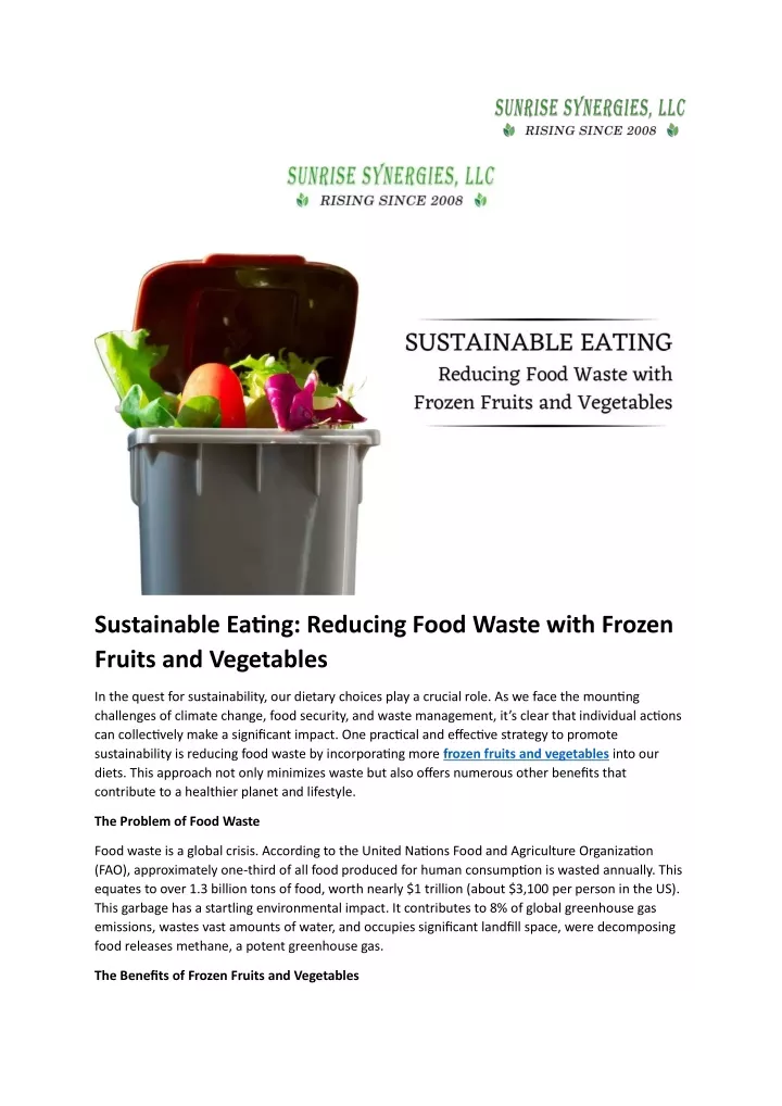 sustainable eating reducing food waste with