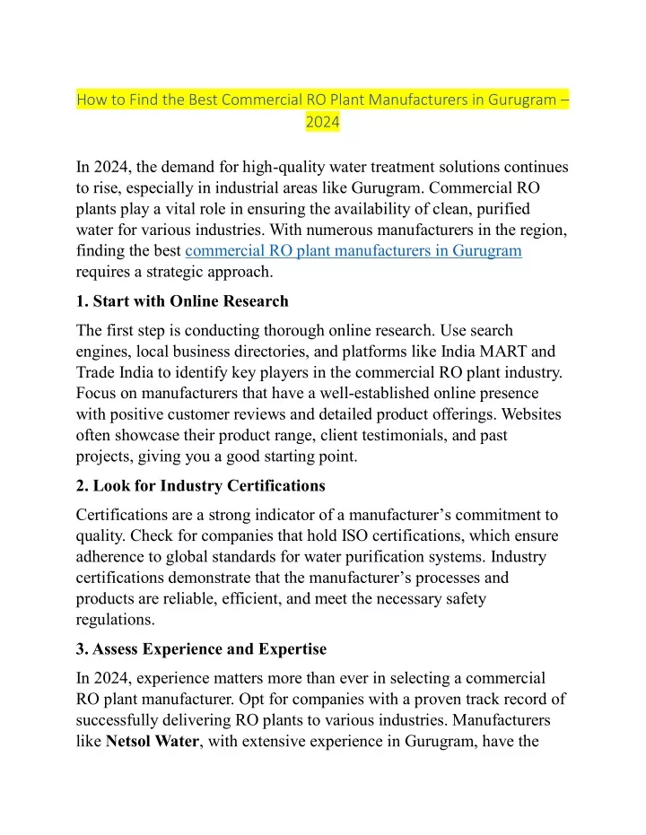 how to find the best commercial ro plant