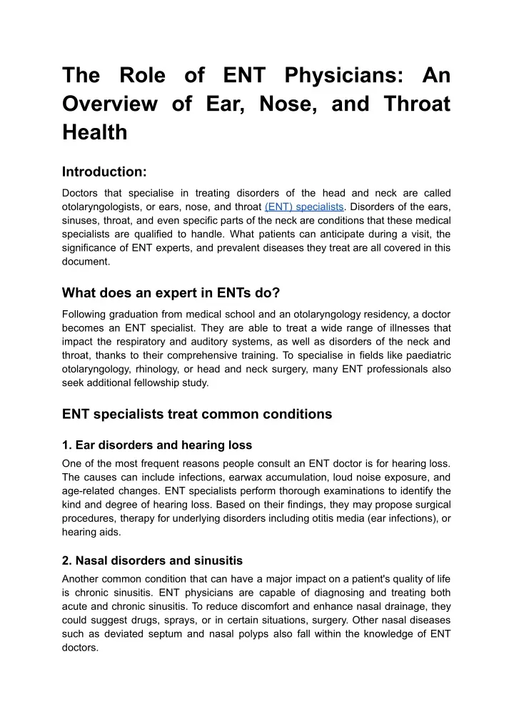 the role of ent physicians an overview