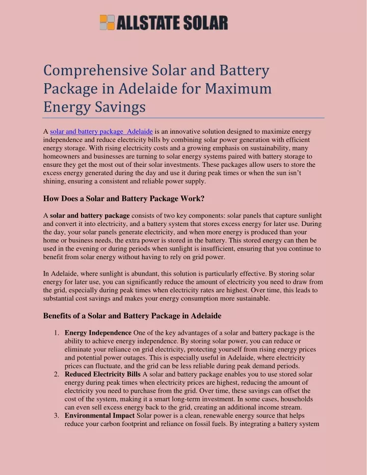 comprehensive solar and battery package