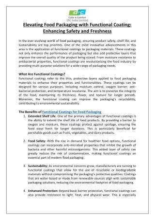 Elevating Food Packaging with Functional Coating Enhancing Safety and Freshness