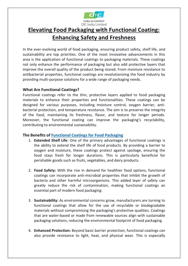 elevating food packaging with functional coating