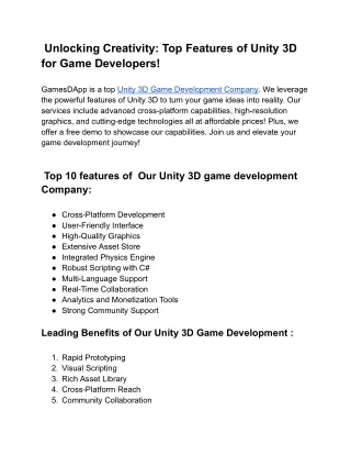 unlocking creativity top features of unity
