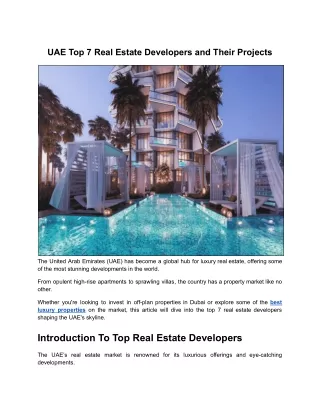 UAE Top 7 Real Estate Developers and Their Projects