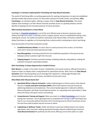 Investing in a Franchise - Exploring Elixir Franchising and Texas Muscle Activation