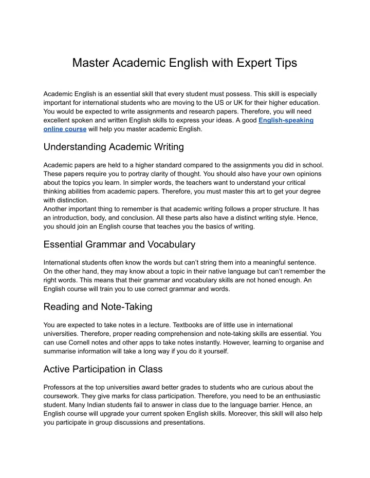 master academic english with expert tips