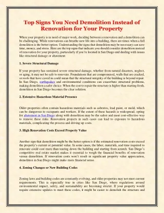 Top Signs You Need Demolition Instead of Renovation for Your Property