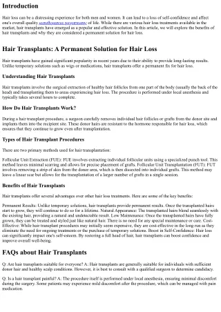 Hair Transplants: A Permanent Solution for Hair Loss
