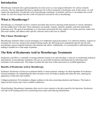The Role of Hyaluronic Acid in Mesotherapy Treatments