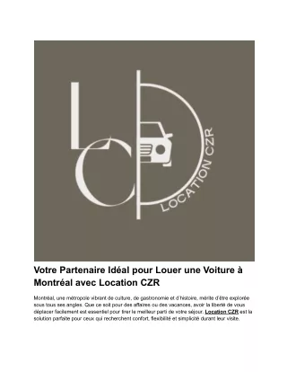Votre Partenaire Idéal pour Louer une Voiture à Montréal avec Location CZR