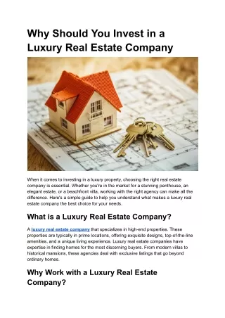 Why Should You Invest in a Luxury Real Estate Company