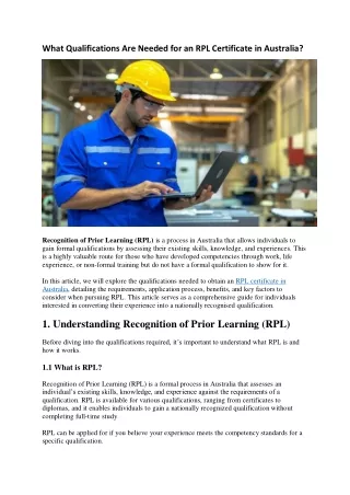 What Qualifications Are Needed for an RPL Certificate in Australia