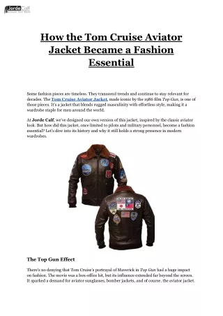 How the Tom Cruise Aviator Jacket Became a Fashion Essential