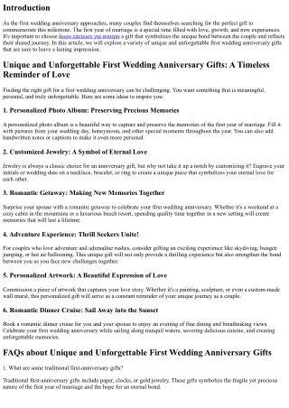 Unique and Unforgettable First Wedding Anniversary Gifts