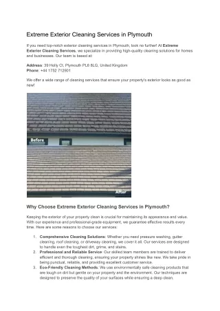 Extreme Exterior Cleaning Services in Plymouth