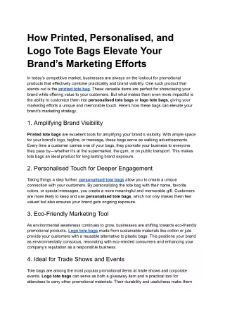How Printed, Personalised, and Logo Tote Bags Elevate Your Brand’s Marketing Efforts