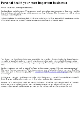 Personal health your most important business a