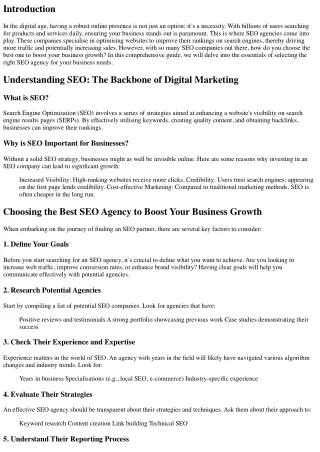 Choosing the Best SEO Agency to Boost Your Business Growth