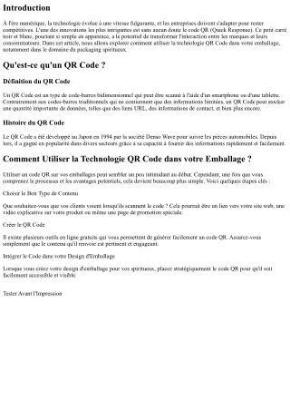 Comment Utiliser la Technologie QR Code dans votre Emballage ?