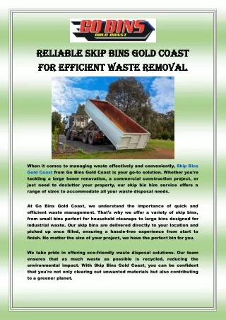 Reliable Skip Bins Gold Coast for Efficient Waste Removal