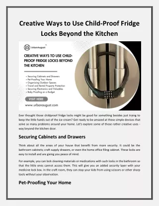 Creative Ways to Use Child-Proof Fridge Locks Beyond the Kitchen