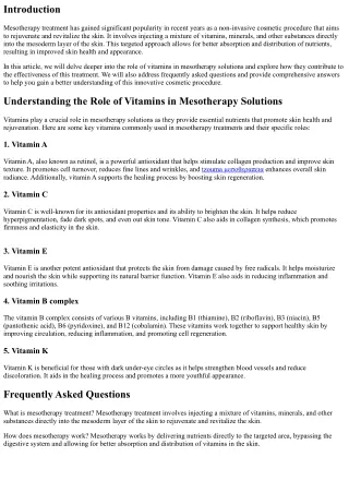 Understanding the Role of Vitamins in Mesotherapy Solutions