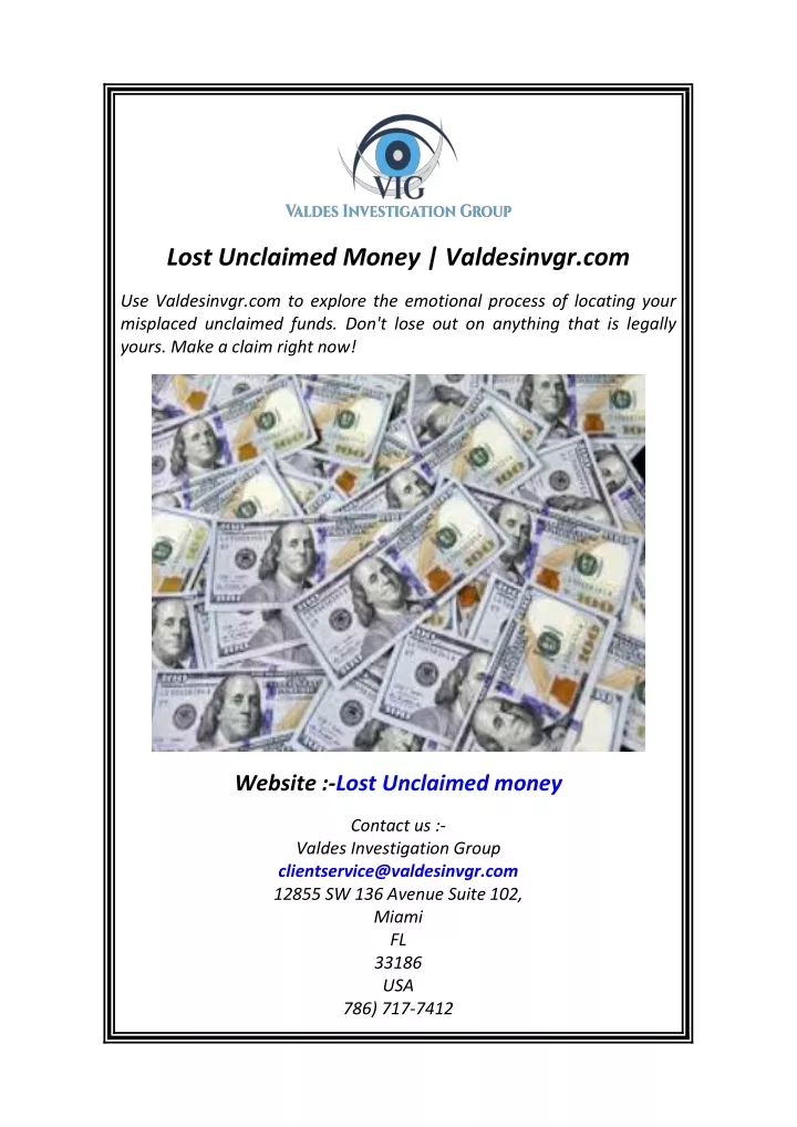 lost unclaimed money valdesinvgr com