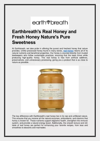 Earthbreath's Real Honey and Fresh Honey Nature's Pure Sweetness