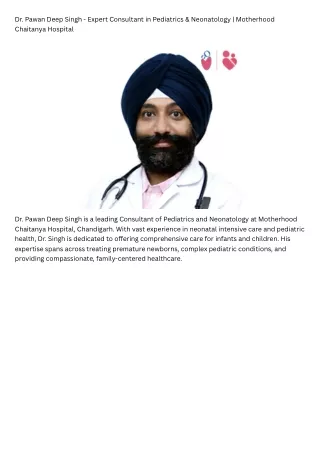 _Dr. Pawan Deep Singh - Expert Consultant in Pediatrics & Neonatology  Motherhood Chaitanya Hospital