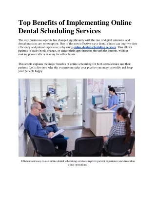 Top Benefits of Implementing Online Dental Scheduling Services