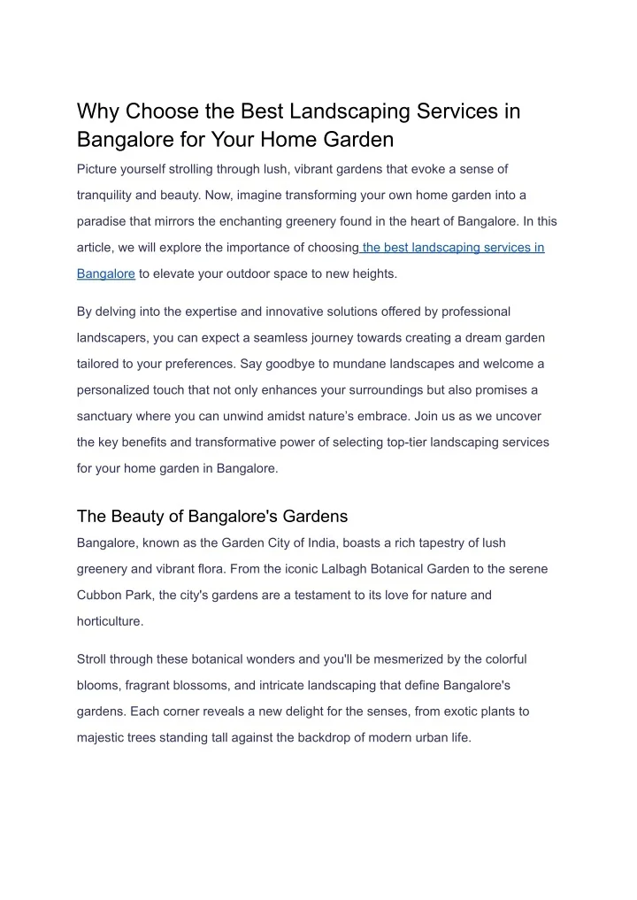 PPT - Why Choose the Best Landscaping Services in Bangalore for Your ...