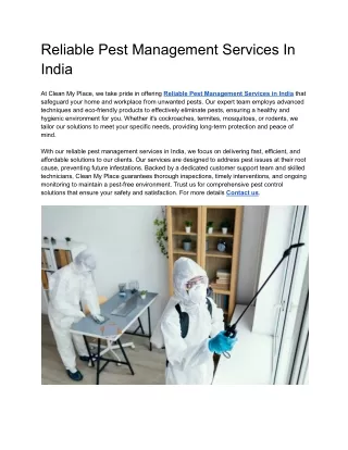 Reliable Pest Management Services In India