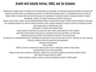 Growth with Subsidy Partner, WBSO, and Tax Schemes