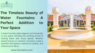 The Timeless Beauty of Water Fountains A Perfect Addition to Your Space