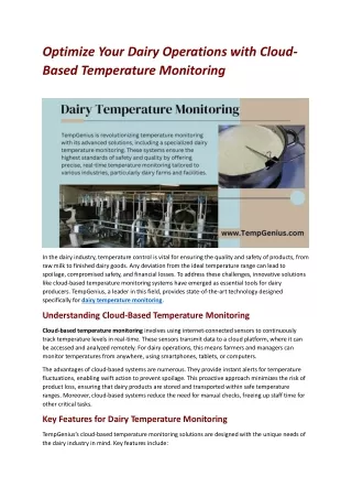 Optimize Your Dairy Operations with Cloud Based Temperature Monitoring