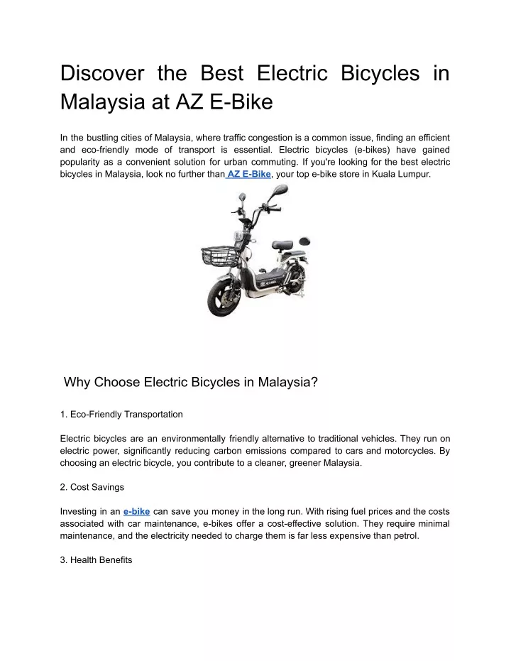 discover the best electric bicycles in malaysia